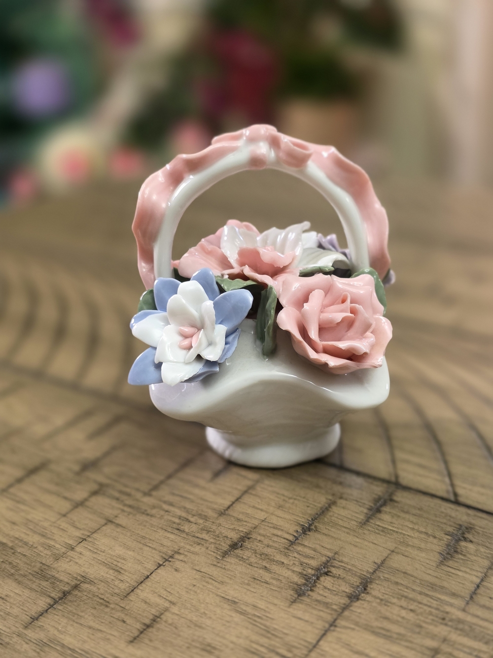 Porcelain Floral Basket Jewelry Dish - Pink & Blue